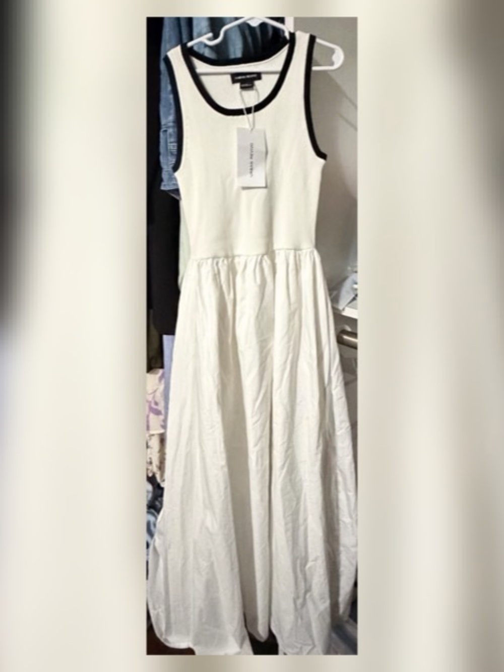 Girls White Maxi Tank Dress with Black Trim